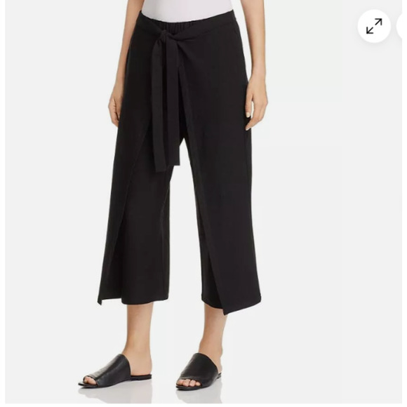 Eileen Fisher Stretch Crepe Black Tie Front Crop Pants Wide leg Small - Picture 9 of 10